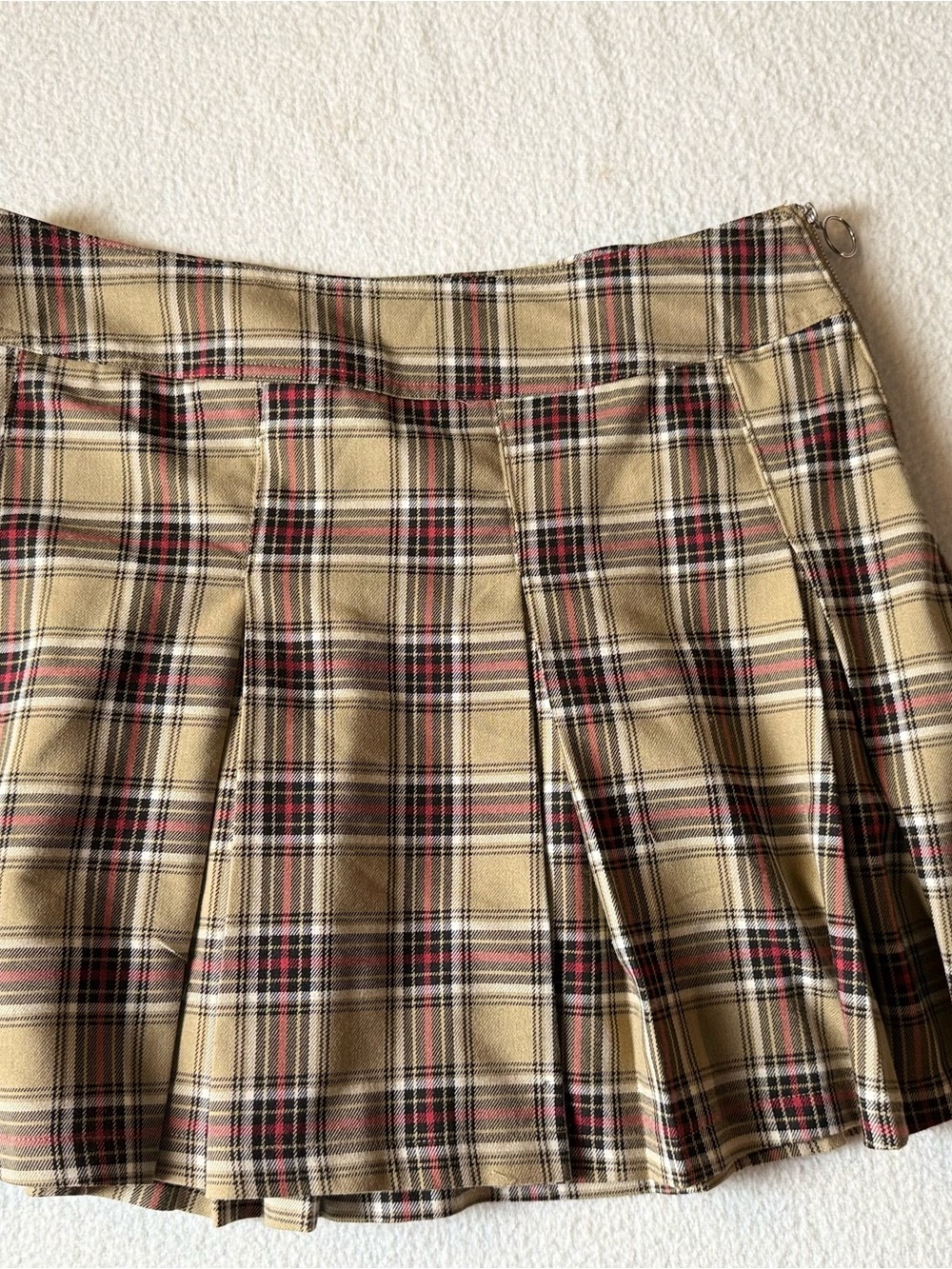 Jolt Beige Plaid Pleated Mini Skirt with Pink and Black Accents